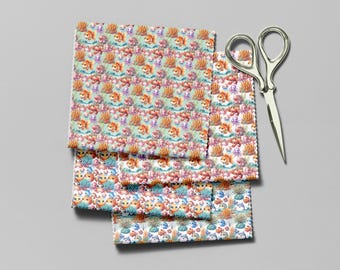 Marine Life Cartoon Faux Leather Sheets,11.8”X7.8"/19"X51",Leather Crafts