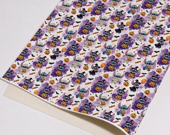 Halloween Stitch Faux Leather Sheet, Cute Character Pumpkin Print for Hair Bows, Earrings & DIY Craft Supplies