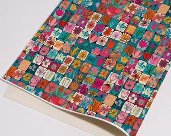 Floral Patchwork Printed Faux Leather Sheet, PU Synthetic Fabric for Hair Bows, Earrings, Keychains Hand-Craft Supplies