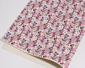Ballerina Minnie Mouse Printed Faux Leather, Cartoon PU Vinyl For Handmade Craft Supplies