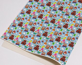 Classic Game Character Printed PU Faux Leather, Super Mario Themed Fabric Sheet for DIY Hair Bows, Keychains & Craft Accessories