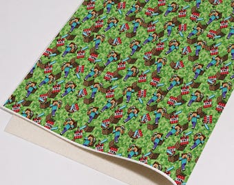 Minecraft Pixel Game Printed Faux Leather Sheet, PU Synthetic Fabric for Hair Bows, Earrings, Keychains Hand-Craft Supplies
