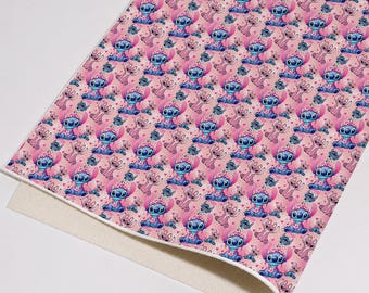 Cute Stitch Angel Faux Leather Fabric, Printed Vinyl Material For Small Handcraft Projects