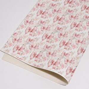 Watercolor Pink Bow Floral Faux Leather, Printed Synthetic Leather for DIY Hair Accessories, Earring & Keychain Making