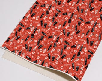 Coca‑Cola Retro Printed Faux Leather Sheet, PU Synthetic Fabric for Hair Bows, Earrings, Keychains Hand‑Craft Supplies