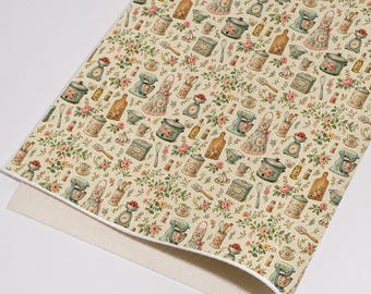 Cottage Kitchen Printed Faux Leather, Floral Baking Pattern for Pouches, Hair Accessories & Handmade Projects