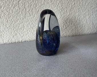 Art Glass Paperweight Sculpture Cobalt Blue Crackle Glass 5.5 Heavy Abstract