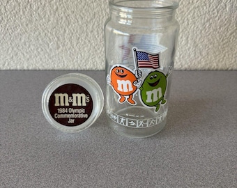 Vintage M&Ms 1984 Olympic Commemorative Glass Jar with Lid 8