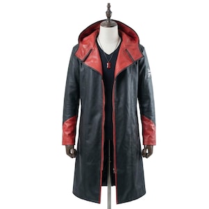 DMC Dante Cosplay Leather Coat – Devil May Cry Reboot Long Hooded Trench Coat for Men Gaming Costume