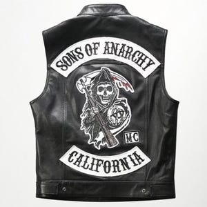 Jax Teller Sons of Anarchy Vest - Men's Redwood President Black Leather Biker Club SOA Vest