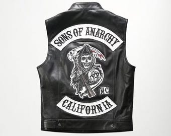 Jax Teller Sons of Anarchy Vest - Heren Redwood President Zwart Lederen Biker Club SOA Vest