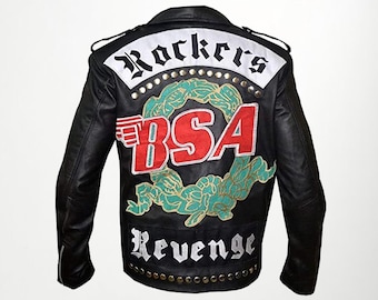 George Michael Faith leren jas - Heren BSA Rockers Revenge zwarte bikerjas, vintage retro motorjas