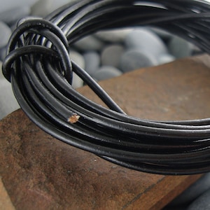 Black Leather Cord, Greek Leather Cord, Genuine Leather Cord, 2mm Leather Cord, Round Leather Cord image 1