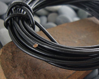 2mm Black Greek Leather Cord, Genuine 2mm Round Cord