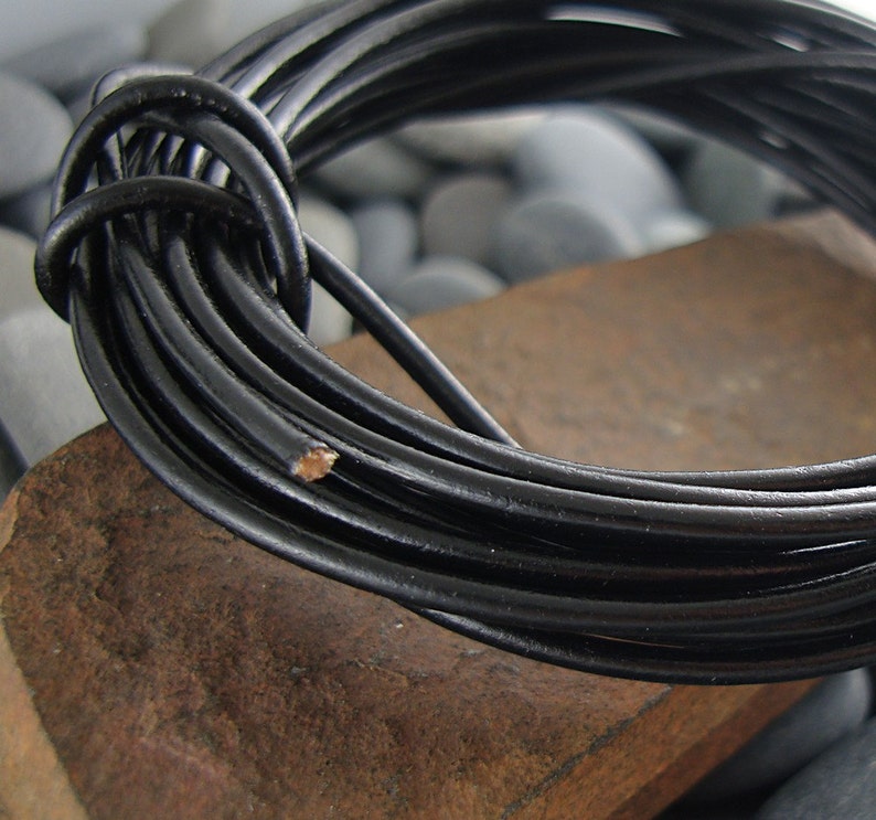 Black Leather Cord, Greek Leather Cord, Genuine Leather Cord, 2mm Leather Cord, Round Leather Cord image 1
