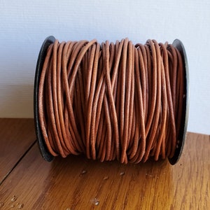 2mm Light Red Brown Leather Cord, Distressed Leather, Round Leather Cord, Genuine Leather Cord, Soft Leather, Leather For Bracelets