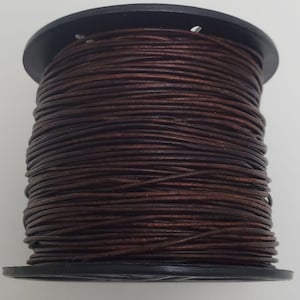 0.5mm Leather Cord, Antique Brown Cord, Distressed Leather, Soft Round Leather, Genuine Leather, Natural Dye, Lead Free, 50 Meter Roll