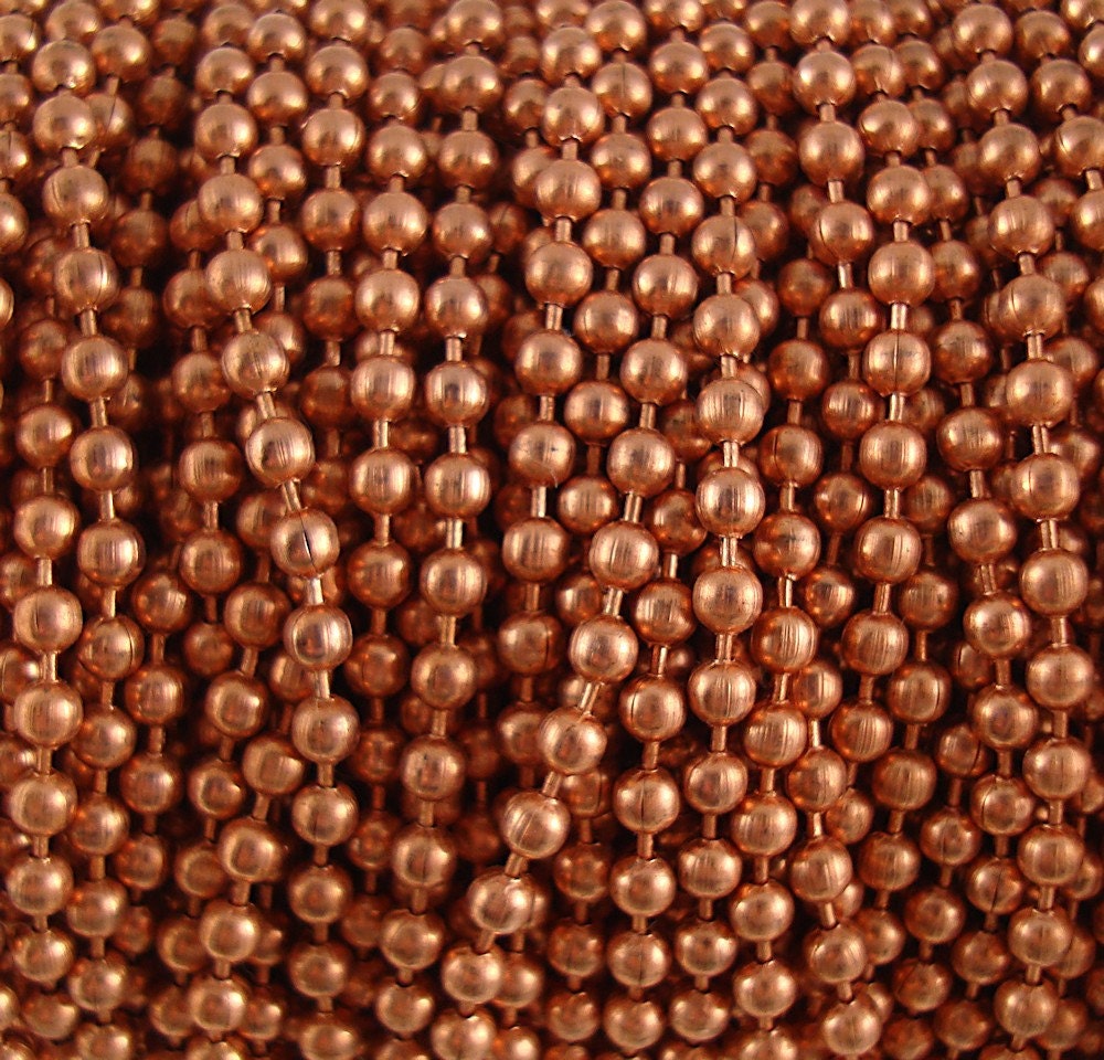 Solid Copper Ball Chain – 10 Feet Of 3.2mm #6 With 5 Connectors – Bulk Lot