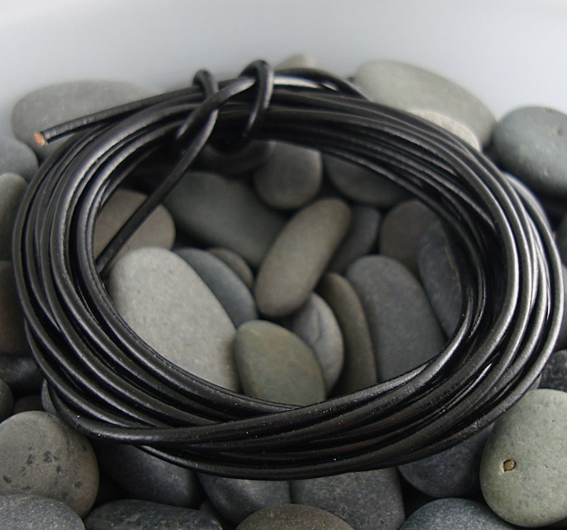 Black Leather Cord, Greek Leather Cord, Genuine Leather Cord, 2mm Leather Cord, Round Leather Cord image 2