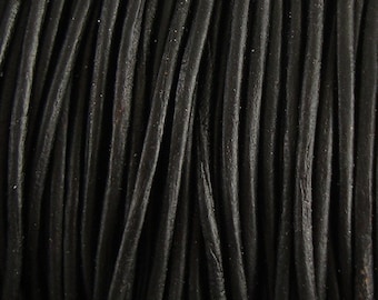 1.5mm Black Round Leather Cord: Soft Genuine Leather, 50 Meters
