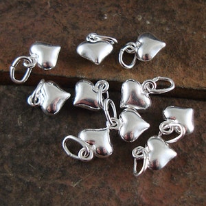 Silver Filled Heart Charm, Puff Heart Charm, Tiny Heart Charm, Heart Dangle, Open Jump Ring