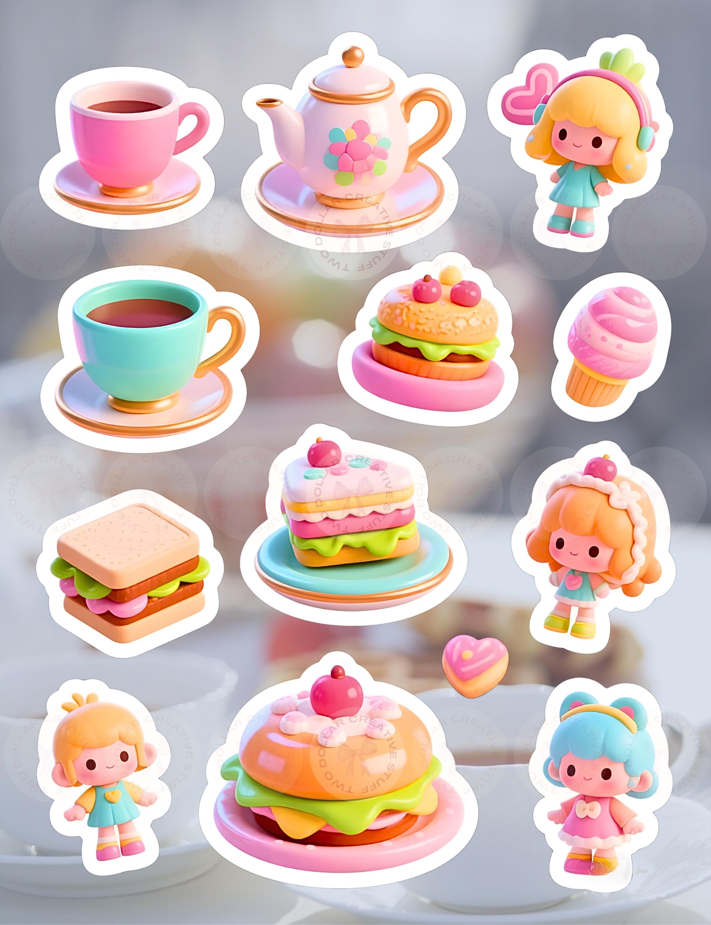 Tea Time Sticker Sheet | Cakes and Tea Cup Food Stickers | Tea Party ...