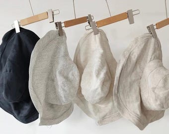 Cappello da sole in lino da donna, cappello estivo pieghevole a tesa larga, cappello da spiaggia, fatto a mano, cappello a secchiello ripiegabile