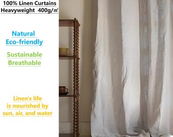 Natural Linen Curtains - Heavyweight 400g -Curtain Linen - Extra Long Linen Curtains, Linen Living Room Curtains, Eco-friendly, Customizable