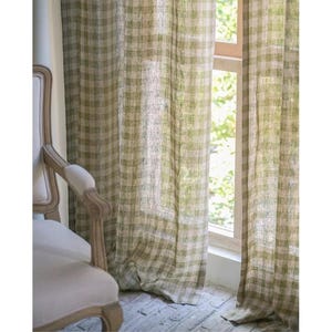 Green Linen Drapery l Green sheer curtains l Natural Linen Panel | 53 Inches Wide |Grommet, Rod Pocket Linen, Tie Top | Linen Shower Curtain