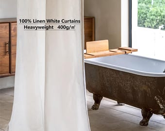Blackout White Linen Curtains - Curtain Linen-Heavy Curtains, Extra Long Linen Curtains, Linen Living Room Curtains, Eco-friendly