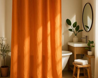 Custom Linen Shower Curtain | 100 Colors, Striped & Solid | Extra Long, Wide Shower Curtains |5 Heading Styles |Green, Grey, Black, Beige