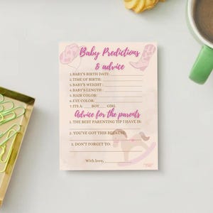 Carte de prédictions et de conseils pour bébés - Jeu de baby shower occidental - Thème cow-girl - Impression bébé fille - Coucou bébé - Téléchargement immédiat