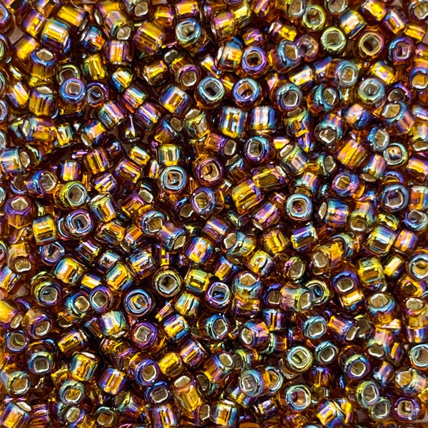 Japanese Glass Seed Beads Size 8/0-648 Silverlined Dark Topaz AB