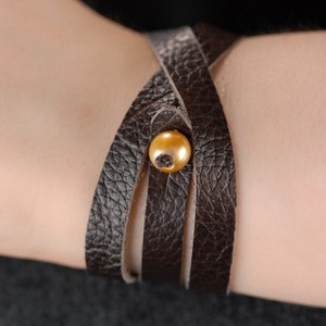 Leather Wrap Bracelet in Espresso with Freshwater Pearl image 1