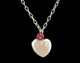 Heart to Heart Necklace: Freshwater Pearl & Ruby