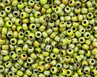Japanese Glass Seed Beads Sizes 11/0 8/0 6/0 Color: 4515 Opaque Chartreuse Picasso