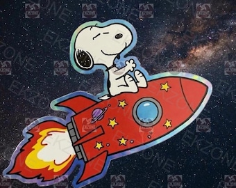 Snooop on Rocket Ship Sticker - Peanuts in Space Decal - Cute Cartoon Astronaut Vinyl Sticker-Snooop Peanuts Rocket Sticker - Laptop Sticker