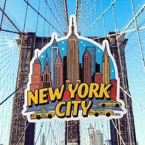New York City Sticker - NYC Skyline & Yellow Taxi Decal - Retro Travel Vinyl Sticker - New York City Skyline Sticker - NYC Taxi Vinyl Decal