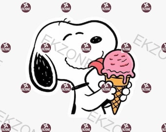 Snooop Eating Ice Cream Sticker | Peanuts Summer Treat Decal | Cute Food Art | Cartoon Dog Vinyl | Snooop Laptop Sticker | Snooop for gift