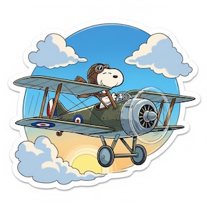 Pegatina de avión volador de Snoopy / Calcomanía de piloto de Peanuts / Arte del perro Red Baron / Vinilo de aviación vintage / Regalo de fan de Snoopy de dibujos animados / Snoopy piloto