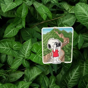 Snoopy at Great Wall Sticker - Peanuts in China Decal - Small Cartoon Travel Vinyl Sticker Great Wall of China Sticker - Snoopy Peanuts Tour