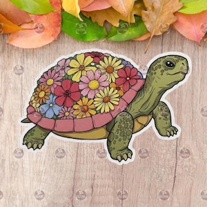 Floral Turtle Sticker | Cottagecore Flower Shell Vinyl Decal