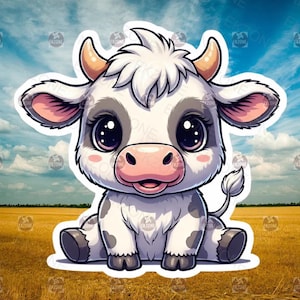 Cute Baby Cow Sticker | Adorable Calf Decal | Farm Animal Art | Kawaii Cow Vinyl | Holstein Dairy Lover Gift | Wholesome Farm Laptop Sticker