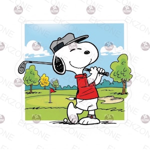 Snoopy Golfing Sticker | Peanuts Golf Decal | Cute Golfer Dog Art | Sports Fan Gift | Cartoon Golf Course Vinyl | Peanuts Lover Accessory
