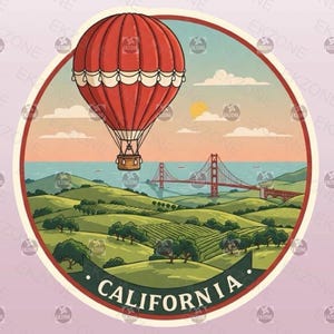 Heißluftballon Aufkleber | Golden Gate Bridge Aufkleber | Vintage Reise-Kunst | San Francisco Souvenir Vinyl | Fernweh Geschenk | Retro