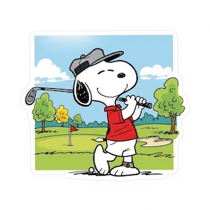 Snoopy Golfing Sticker | Peanuts Golf Decal | Cute Golfer Dog Art | Sports Fan Gift | Cartoon Golf Course Vinyl | Peanuts Lover Accessory