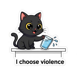 Adesivo con gatto "Scelgo la violenza" / Adesivo con meme divertente su un gatto / Adesivo con animali dispettosi / Vinile con umorismo su un gatto nero / Regalo sarcastico per gli amanti dei gatti / Adesivo per laptop