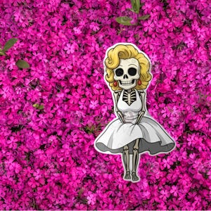 Marilyn Monroe Skeleton Sticker | Hollywood Icon Decal | Spooky Classic Film Art | Vintage Glamour Skull Vinyl | Day of the Dead Gift |