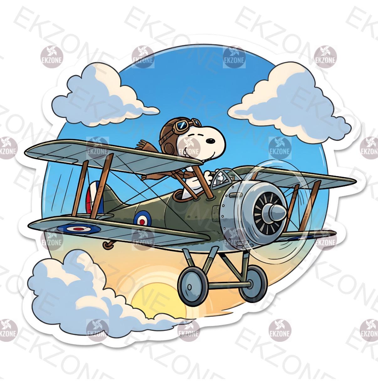 Snooop Flying Plane Sticker | Peanuts Pilot Decal | Red Baron Dog Art | Vintage Aviation Vinyl | Cartoon Snooop Fan Gift | Snooop Pilot