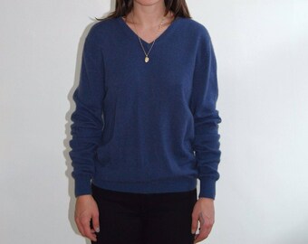 vintage blue v-neck cashmere sweater